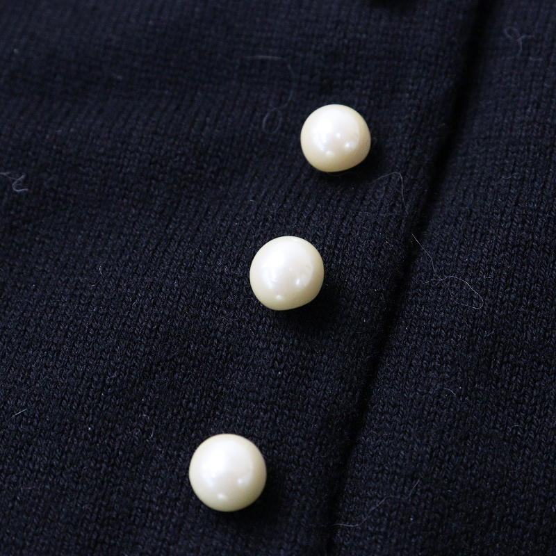 大きいサイズ ローズティアラ Rose Tiara パールボタンクルーネックニットカーディガン 46＼ブラック 綿レーヨン【2400014690415】_画像5