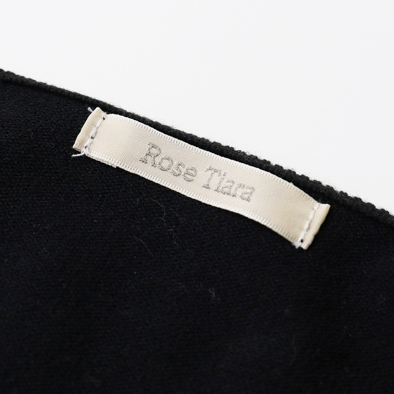 大きいサイズ ローズティアラ Rose Tiara パールボタンクルーネックニットカーディガン 46＼ブラック 綿レーヨン【2400014690415】_画像6