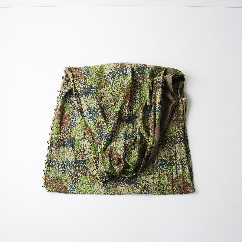 キャピタル KAPITAL フラワープリント タッセル スヌード ｜ベージュ×グリーン マフラー ショール【2400014687095】_画像2