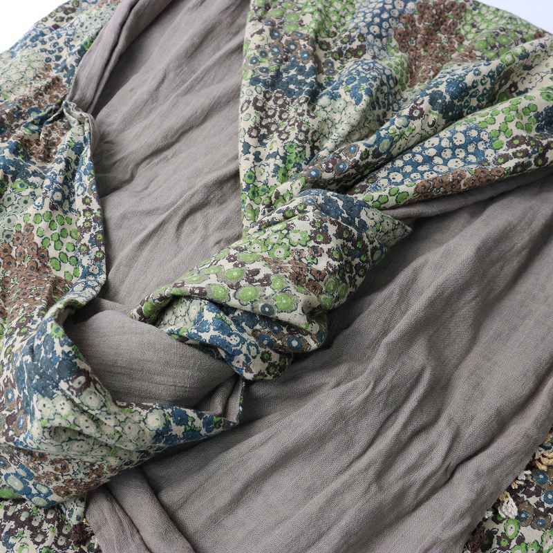 キャピタル KAPITAL フラワープリント タッセル スヌード ｜ベージュ×グリーン マフラー ショール【2400014687095】_画像5