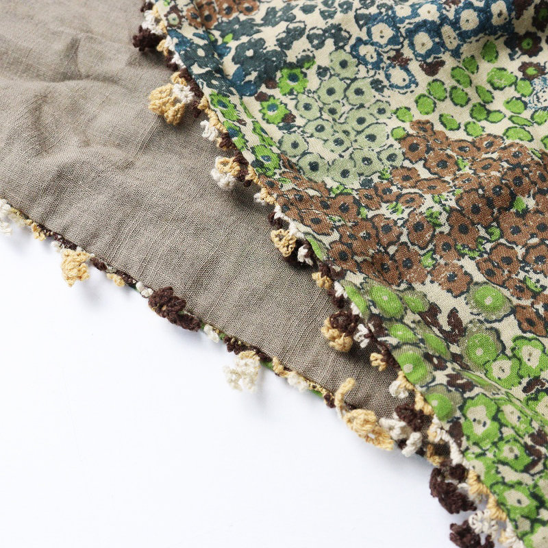 キャピタル KAPITAL フラワープリント タッセル スヌード ｜ベージュ×グリーン マフラー ショール【2400014687095】_画像6