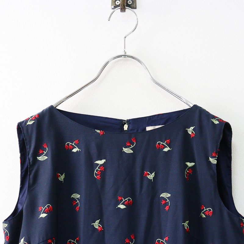 2024SS ローズティアラ Rose Tiara スズラン刺繍ワンピース 38＼ネイビー フラワー 花柄 ノースリーブ ドレス【2400014690460】_画像3