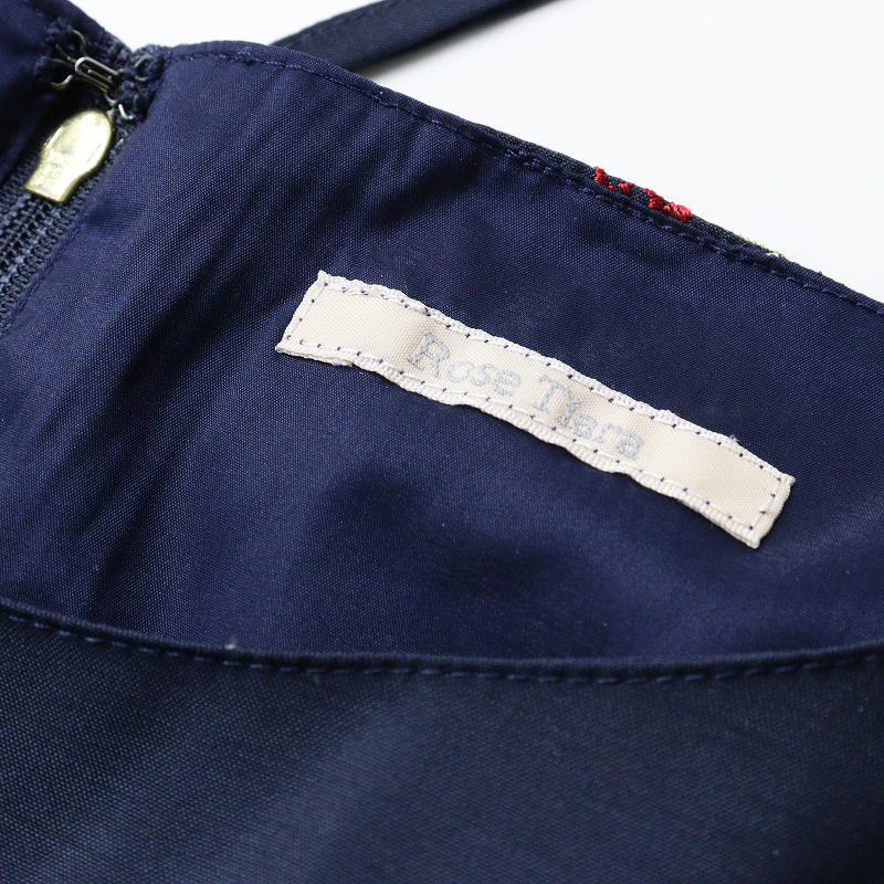 2024SS ローズティアラ Rose Tiara スズラン刺繍ワンピース 38＼ネイビー フラワー 花柄 ノースリーブ ドレス【2400014690460】_画像6