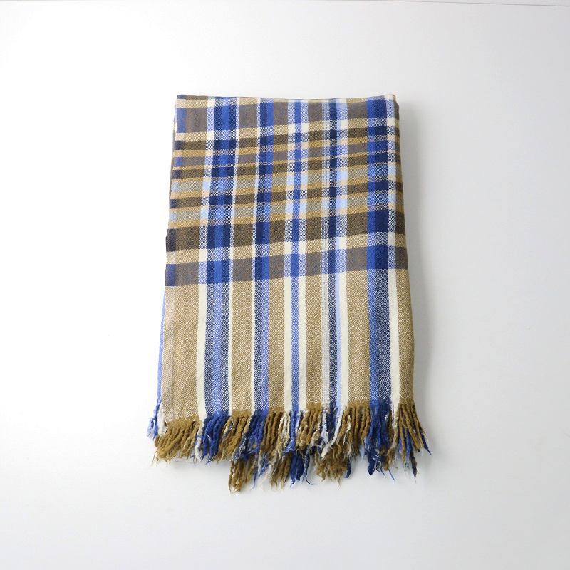 未使用 定価4.1万 カディアンドコー Khadi and co BESS NIELSEN ウール 大判 チェック ストール ｜ベージュ系【2400014687194】_画像2