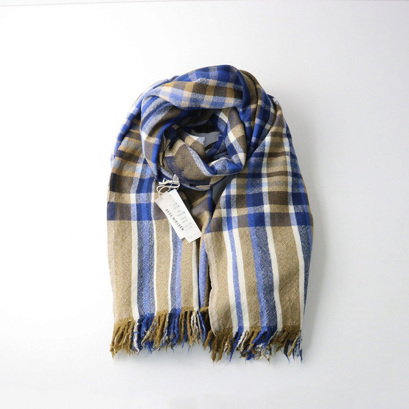 未使用 定価4.1万 カディアンドコー Khadi and co BESS NIELSEN ウール 大判 チェック ストール ｜ベージュ系【2400014687194】_画像5