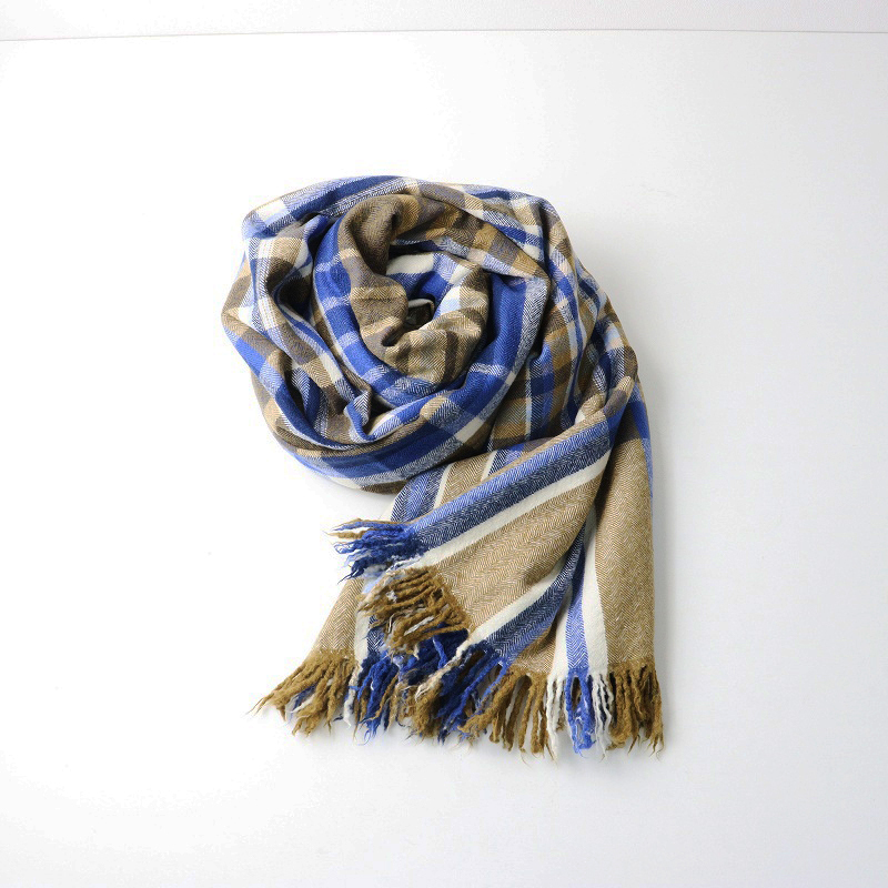 未使用 定価4.1万 カディアンドコー Khadi and co BESS NIELSEN ウール 大判 チェック ストール ｜ベージュ系【2400014687194】_画像6