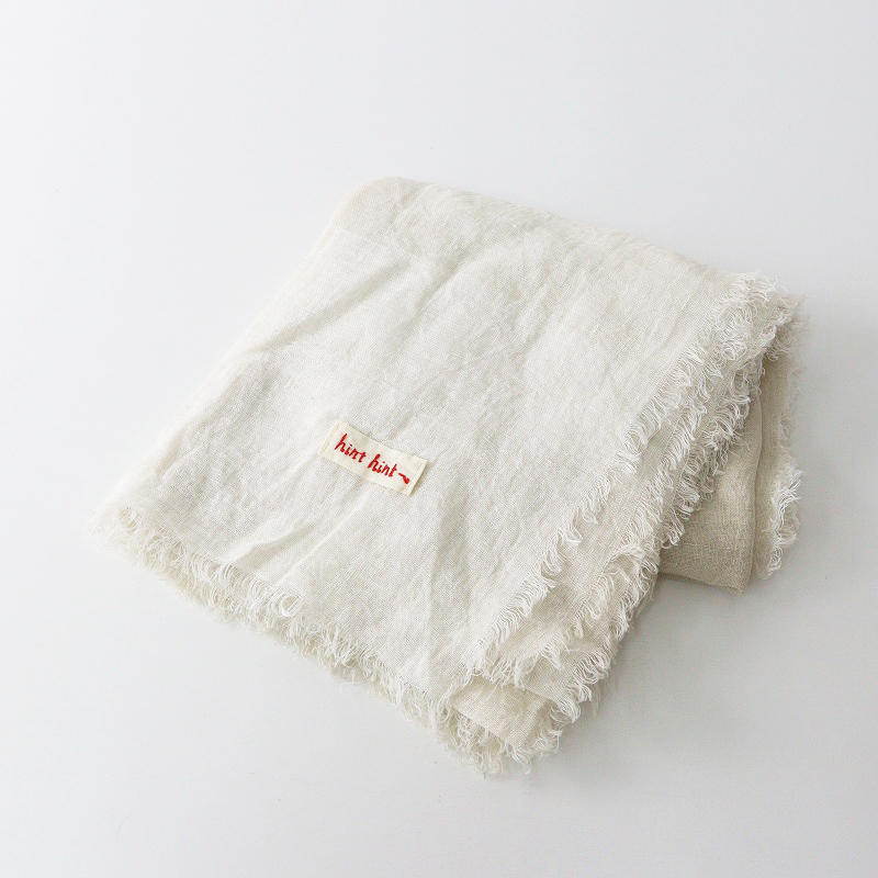 美品 hint hint ヒントヒント ブロック配色 大判リネンストール ナチュラルベージュ┃マフラー ショール 麻素材【2400014699234】_画像1