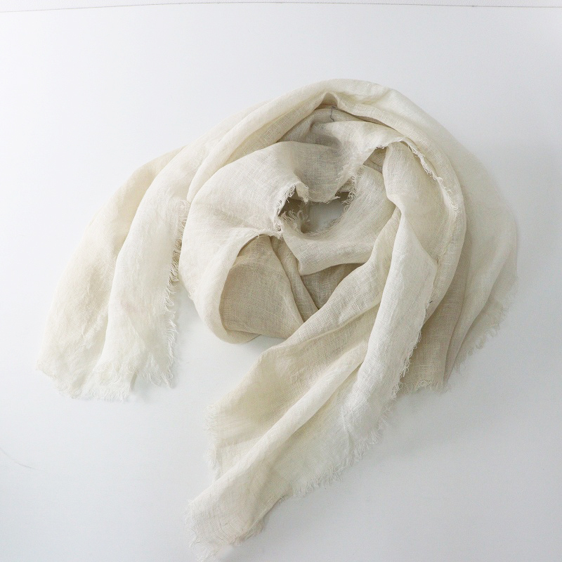 美品 hint hint ヒントヒント ブロック配色 大判リネンストール ナチュラルベージュ┃マフラー ショール 麻素材【2400014699234】_画像2