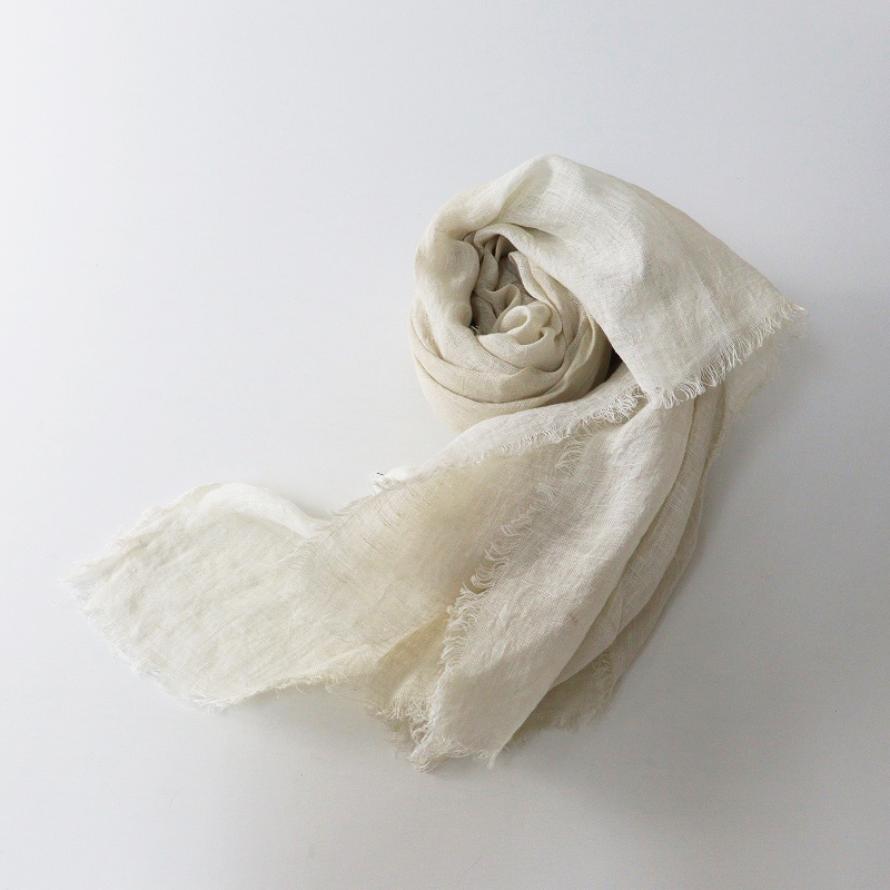 美品 hint hint ヒントヒント ブロック配色 大判リネンストール ナチュラルベージュ┃マフラー ショール 麻素材【2400014699234】_画像3