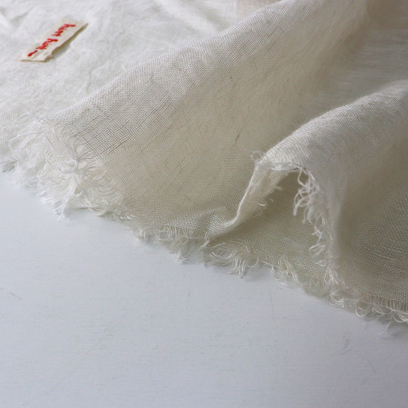 美品 hint hint ヒントヒント ブロック配色 大判リネンストール ナチュラルベージュ┃マフラー ショール 麻素材【2400014699234】_画像6