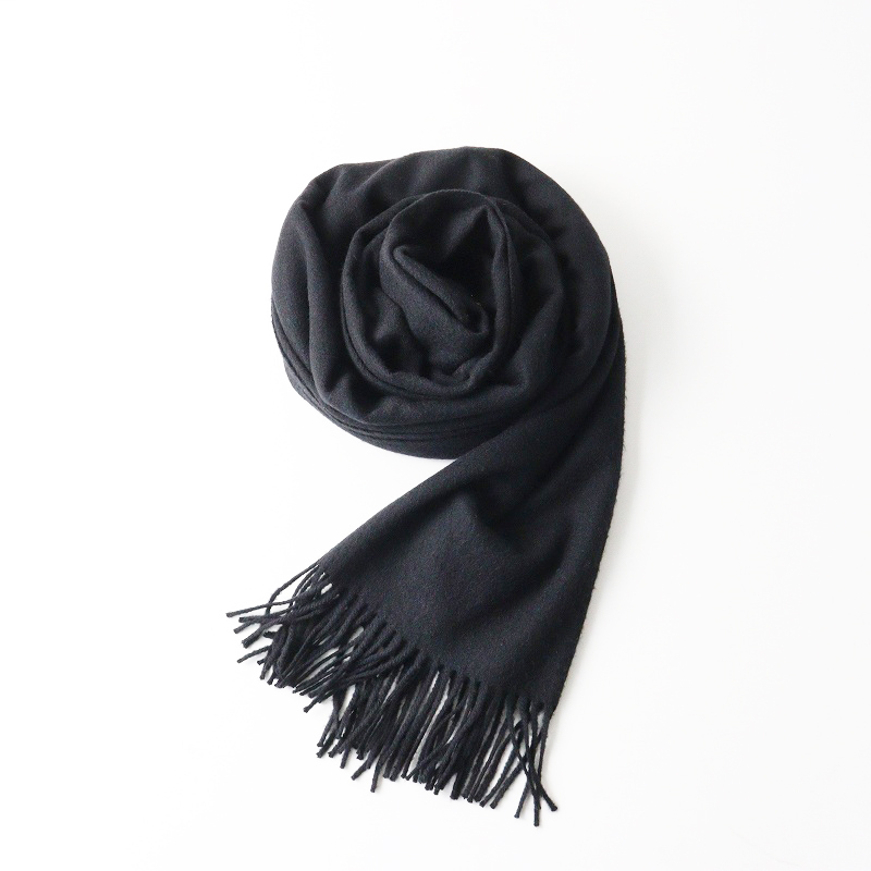 美品 スコットランド製 グレンプリンス Glen Prince カシミヤ100% サイドフリンジ 大判ストール ブラック ┃黒 ショール【2400014702910】_画像3