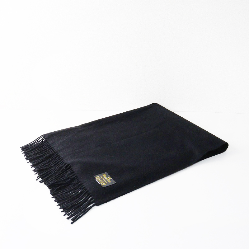 美品 スコットランド製 グレンプリンス Glen Prince カシミヤ100% サイドフリンジ 大判ストール ブラック ┃黒 ショール【2400014702910】_画像4