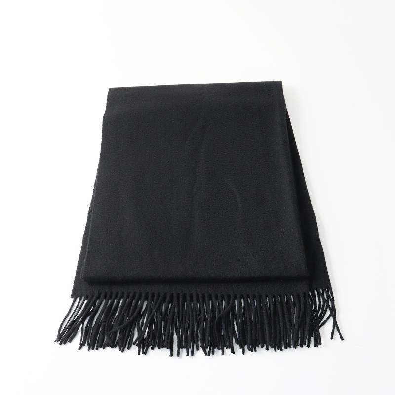 美品 スコットランド製 グレンプリンス Glen Prince カシミヤ100% サイドフリンジ 大判ストール ブラック ┃黒 ショール【2400014702910】_画像5