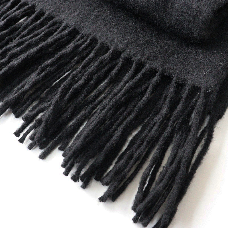 美品 スコットランド製 グレンプリンス Glen Prince カシミヤ100% サイドフリンジ 大判ストール ブラック ┃黒 ショール【2400014702910】_画像7