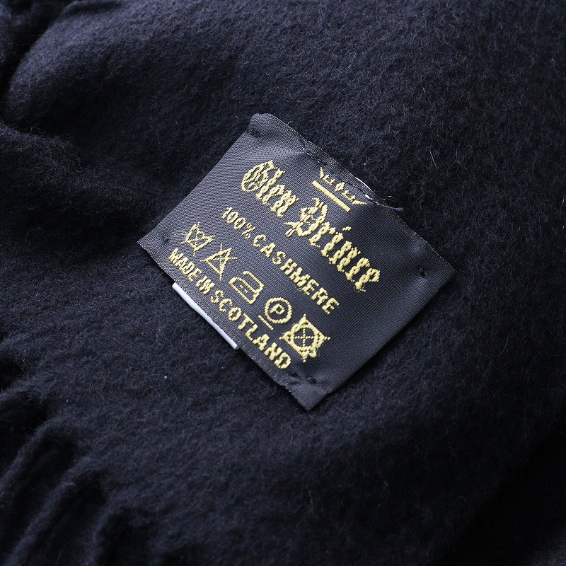 美品 スコットランド製 グレンプリンス Glen Prince カシミヤ100% サイドフリンジ 大判ストール ブラック ┃黒 ショール【2400014702910】_画像8