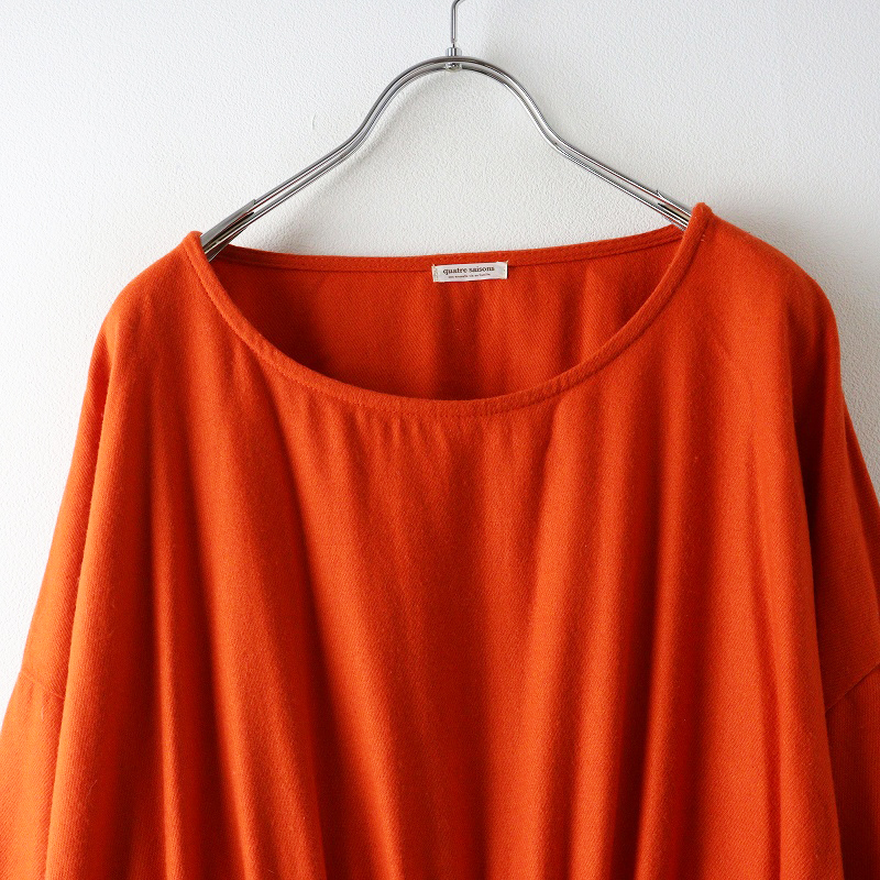 キャトルセゾン quatre saisons ウール ウエストマーク ワンピース ｜オレンジ トップス プルオーバー【2400014694451】_画像3