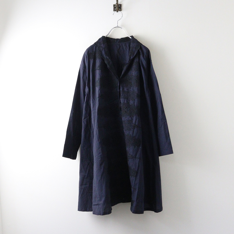 未使用 バスコ　BASCO フラン スカラップ レース ワンピース 2｜ネイビー トップス 前開き コットン【2400014694710】_画像1