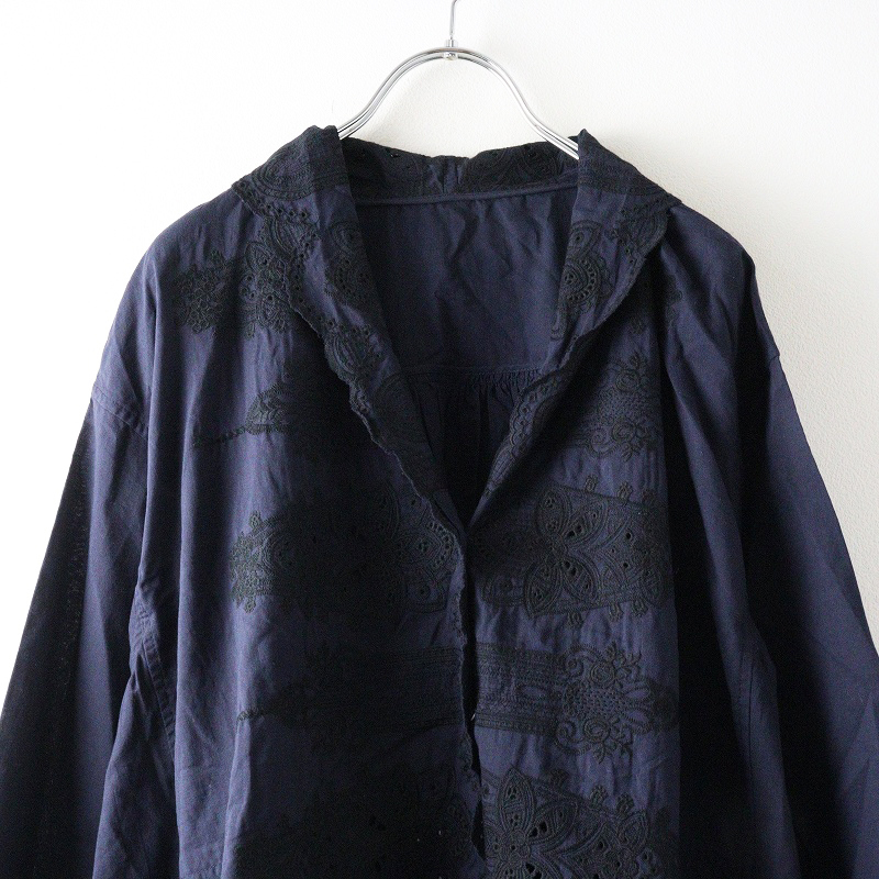 未使用 バスコ　BASCO フラン スカラップ レース ワンピース 2｜ネイビー トップス 前開き コットン【2400014694710】_画像3