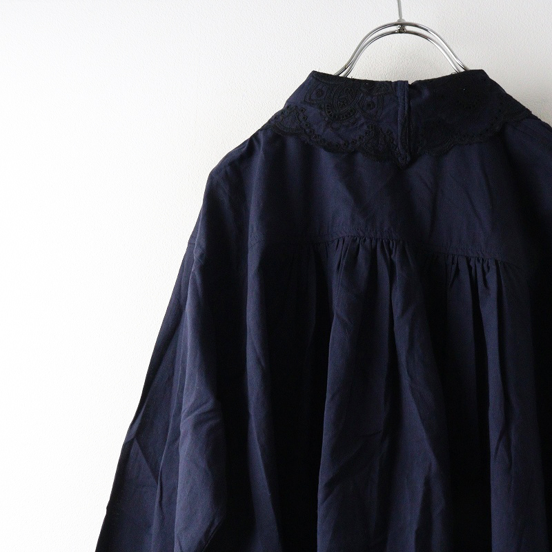 未使用 バスコ　BASCO フラン スカラップ レース ワンピース 2｜ネイビー トップス 前開き コットン【2400014694710】_画像5