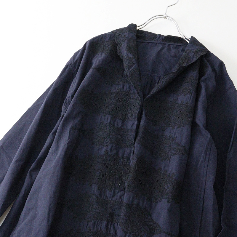 未使用 バスコ　BASCO フラン スカラップ レース ワンピース 2｜ネイビー トップス 前開き コットン【2400014694710】_画像6