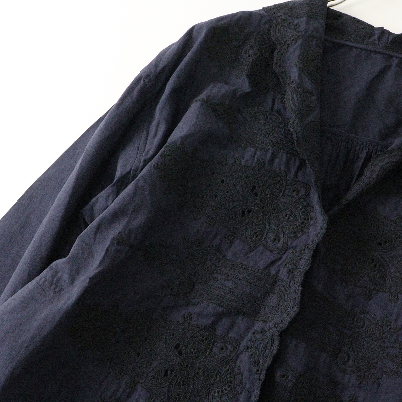 未使用 バスコ　BASCO フラン スカラップ レース ワンピース 2｜ネイビー トップス 前開き コットン【2400014694710】_画像8