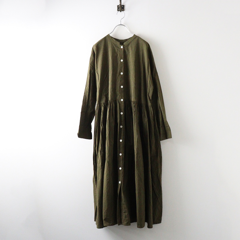 未使用 ガーゼ Gauze# SWITCHING GATHER SHIRT DRESS スイッチングギャザーシャツドレス F｜オリーブ【2400014694673】_画像1