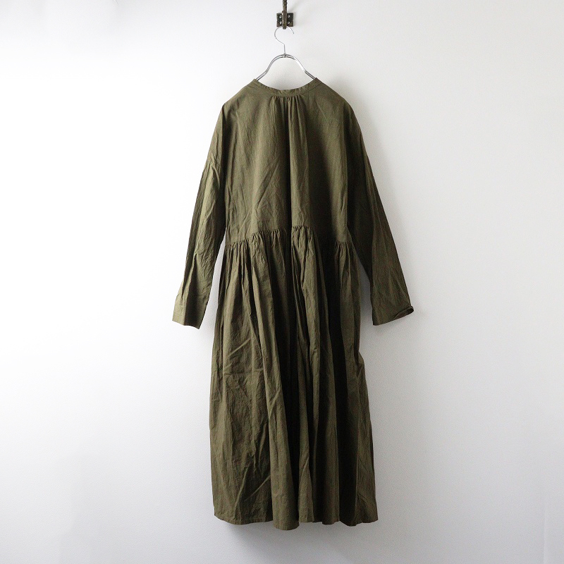 未使用 ガーゼ Gauze# SWITCHING GATHER SHIRT DRESS スイッチングギャザーシャツドレス F｜オリーブ【2400014694673】_画像2