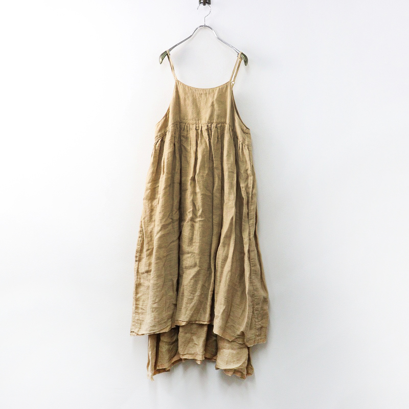 ツムグ tumugu 染色 リネンギャザーボリュームキャミワンピース F ベージュ┃麻素材 チュニック ワイド 幅広【2400014691627】_画像1
