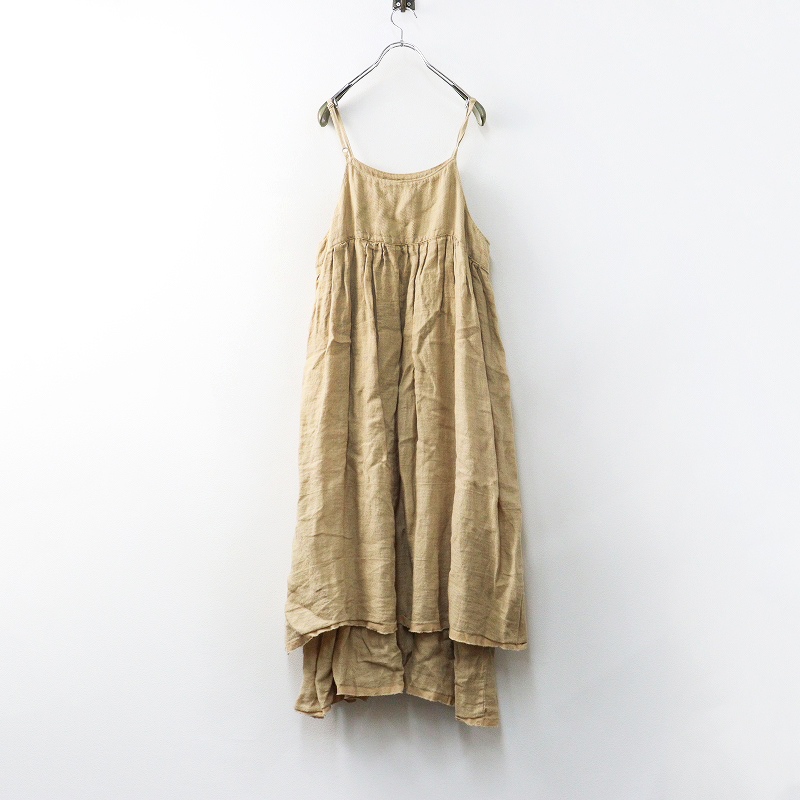 ツムグ tumugu 染色 リネンギャザーボリュームキャミワンピース F ベージュ┃麻素材 チュニック ワイド 幅広【2400014691627】_画像2