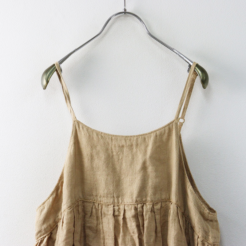 ツムグ tumugu 染色 リネンギャザーボリュームキャミワンピース F ベージュ┃麻素材 チュニック ワイド 幅広【2400014691627】_画像3