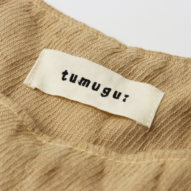 ツムグ tumugu 染色 リネンギャザーボリュームキャミワンピース F ベージュ┃麻素材 チュニック ワイド 幅広【2400014691627】_画像7