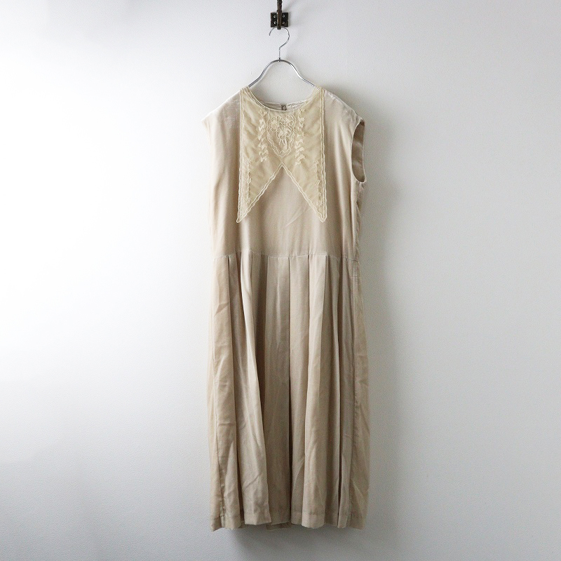 未使用 ハウピア haupia エディブルフラワーを閉じ込めてワンピース 38|ベージュ モチーフ レースつけ襟【2400014694659】_画像1