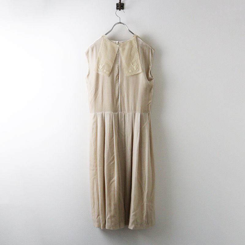 未使用 ハウピア haupia エディブルフラワーを閉じ込めてワンピース 38|ベージュ モチーフ レースつけ襟【2400014694659】_画像2