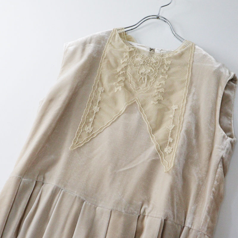 未使用 ハウピア haupia エディブルフラワーを閉じ込めてワンピース 38|ベージュ モチーフ レースつけ襟【2400014694659】_画像7