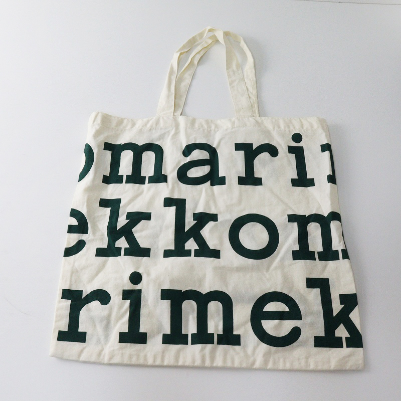 マリメッコ marimekko ロゴトートバッグ ｜オフホワイト×グリーン ハンドバッグ オーガニックコットン【2400014694499】_画像3