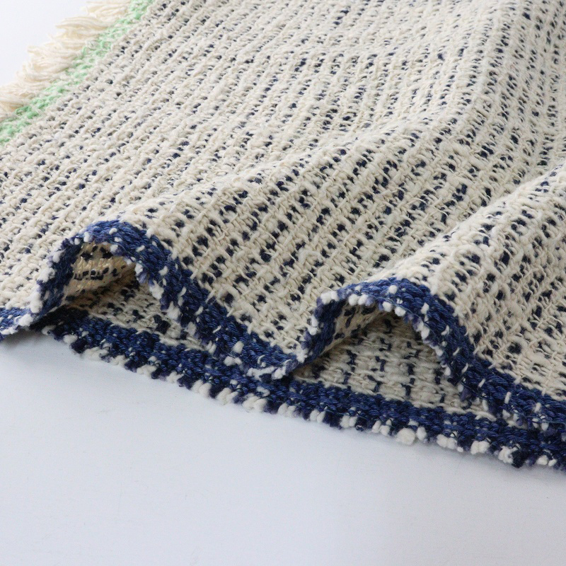 スノアンドモリソン suno&morrison オーガニックコットン ガラ紡 大判 フリンジストール ｜オフホワイト ブルー【2400014694529】_画像6