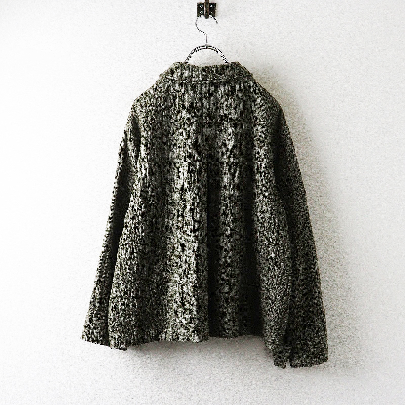 美品 バスコネスト BASCO-nest コットンウールヘリンボーンジャケット＼ダークグリーン タック フレア【2400014685657】_画像2