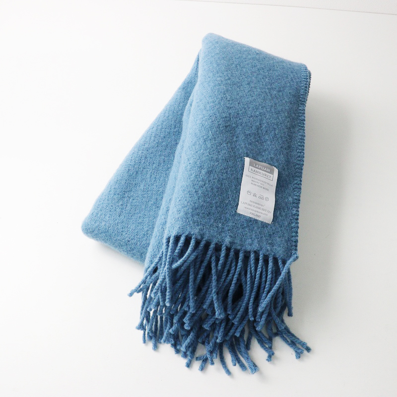ラプアンカンクリ LAPUAN KANKURIT ポケットショール Maria ｜ブルー フリンジ ウール マフラー 大判【2400014692525】_画像1