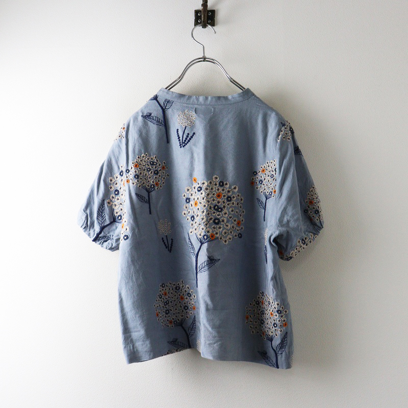 マーブルシュッド marble SUD エンブロイダリーアジサイ ショルダーボタン ブラウス ｜ブルー系 トップス【2400014702217】_画像2