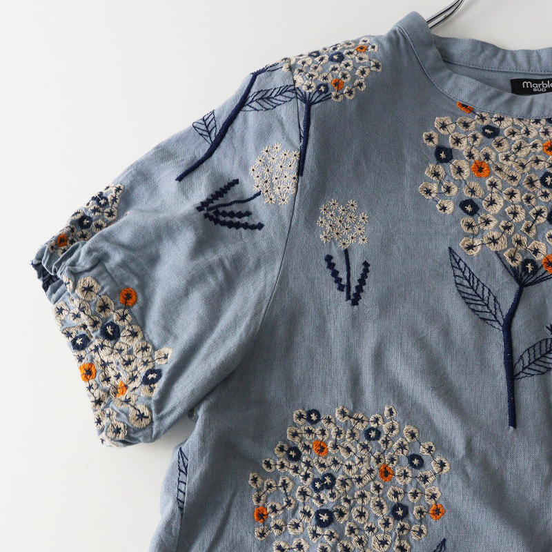 マーブルシュッド marble SUD エンブロイダリーアジサイ ショルダーボタン ブラウス ｜ブルー系 トップス【2400014702217】_画像6