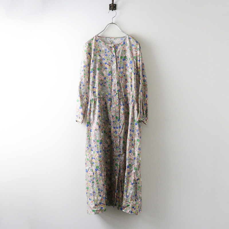 未使用 ハウピア haupia おばあちゃんのボタン缶 ノーカラー ワンピース 38｜グレー トップス ドレス【2400014694635】_画像1