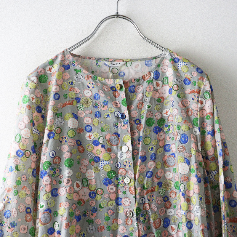 未使用 ハウピア haupia おばあちゃんのボタン缶 ノーカラー ワンピース 38｜グレー トップス ドレス【2400014694635】_画像4
