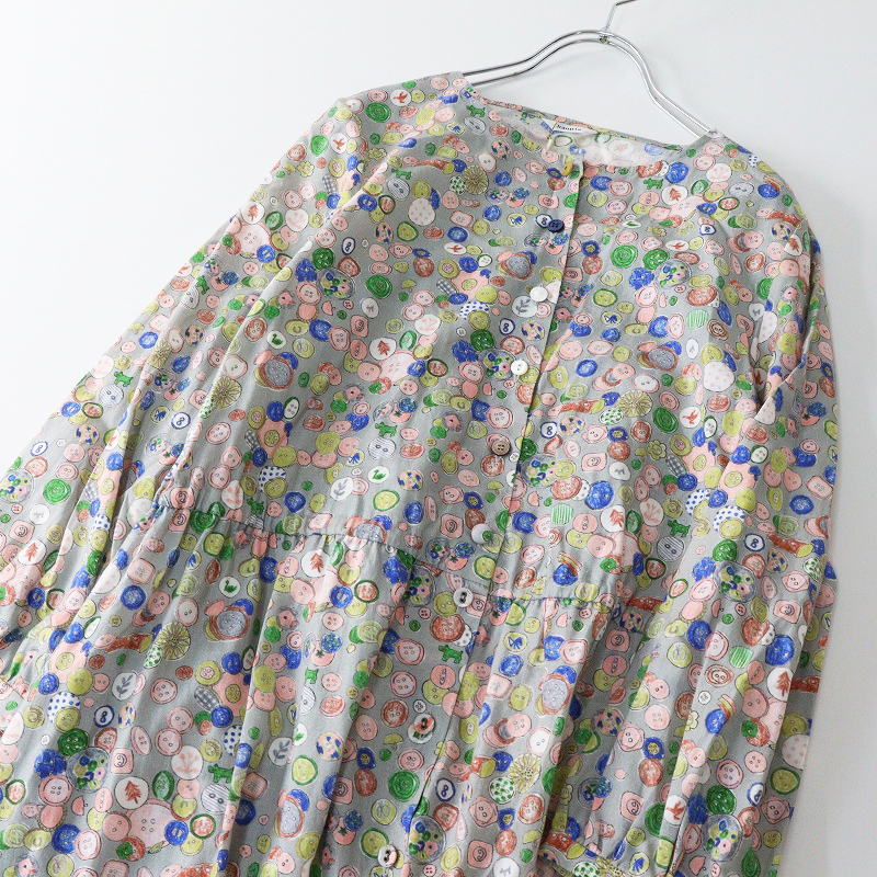 未使用 ハウピア haupia おばあちゃんのボタン缶 ノーカラー ワンピース 38｜グレー トップス ドレス【2400014694635】_画像6