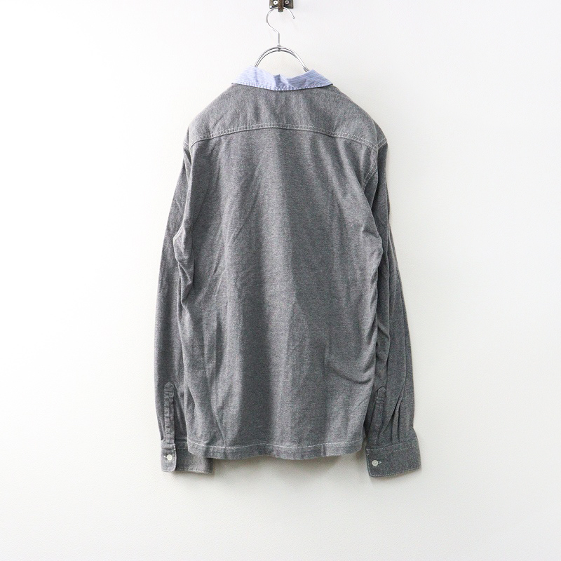 コムデギャルソン オム COMME des GARCONS HOMME 天竺×ストライプ ジップアップ長袖シャツ L ブルー×グレー┃【2400014700428】_画像2