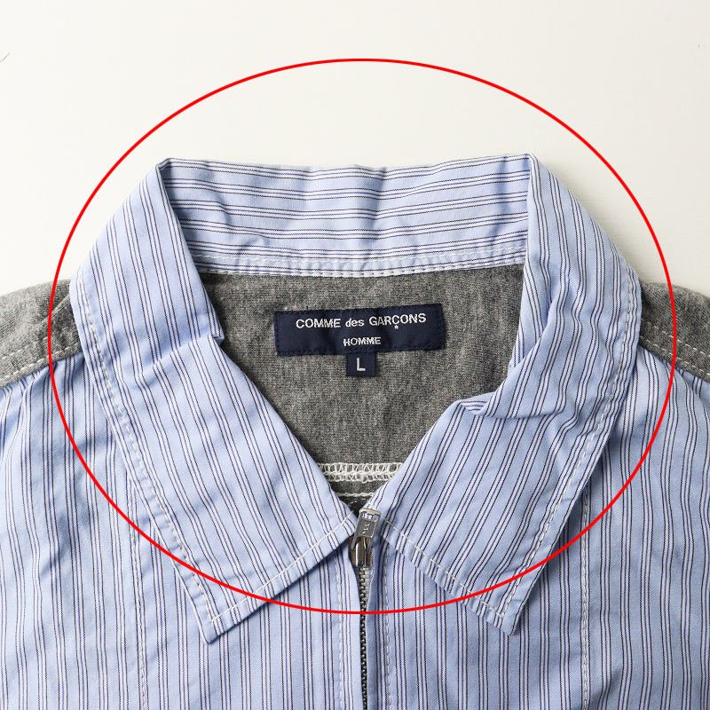 コムデギャルソン オム COMME des GARCONS HOMME 天竺×ストライプ ジップアップ長袖シャツ L ブルー×グレー┃【2400014700428】_画像6
