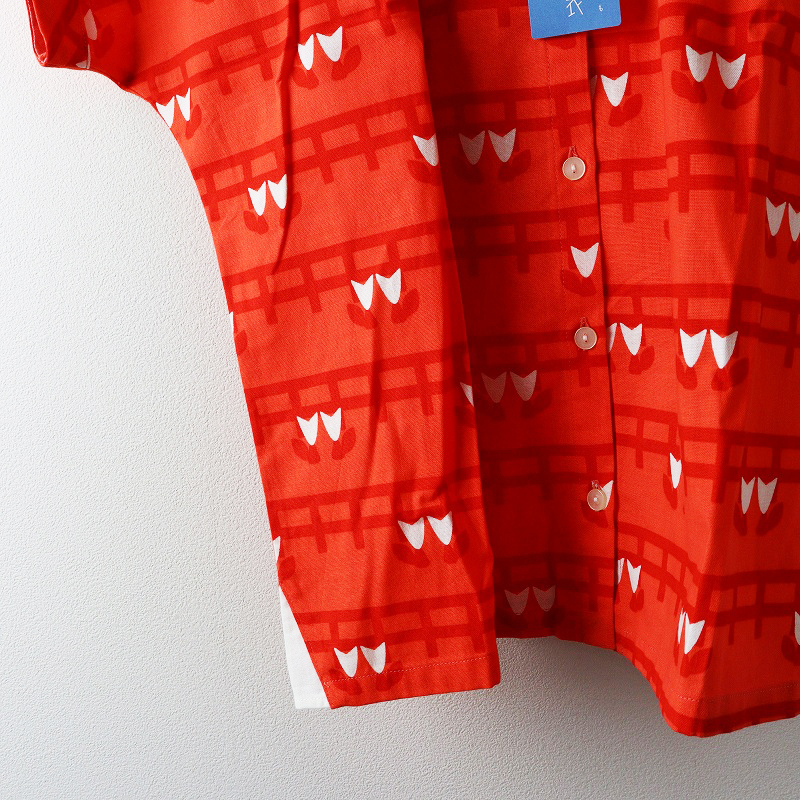 未使用 青衣 あをごろも AOGOROMO 京都 半袖ブラウス神社 F｜レッド シャツ カットソー 前開き【2400014694215】_画像4