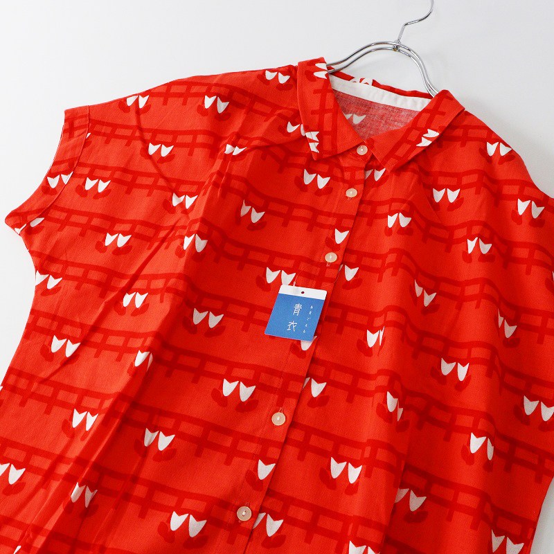 未使用 青衣 あをごろも AOGOROMO 京都 半袖ブラウス神社 F｜レッド シャツ カットソー 前開き【2400014694215】_画像5