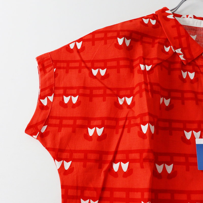 未使用 青衣 あをごろも AOGOROMO 京都 半袖ブラウス神社 F｜レッド シャツ カットソー 前開き【2400014694215】_画像6