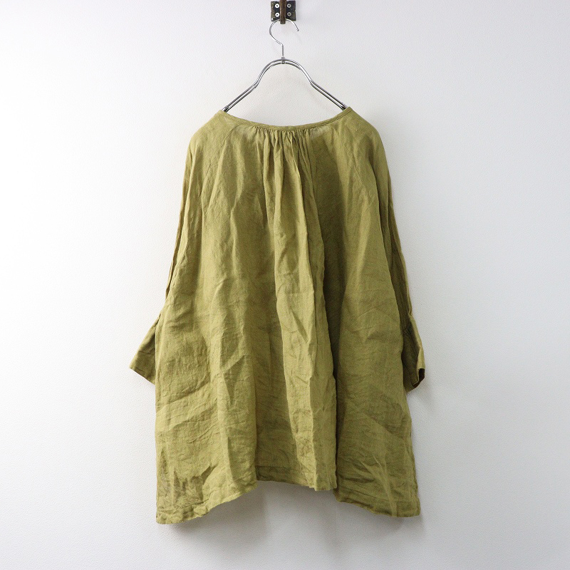 ナチュラン ゼロハチマブ 08MAB 染色加工 リネン メニィボタン プルオーバートップス フレアシルエット イエロー┃麻【2400014717983】_画像2