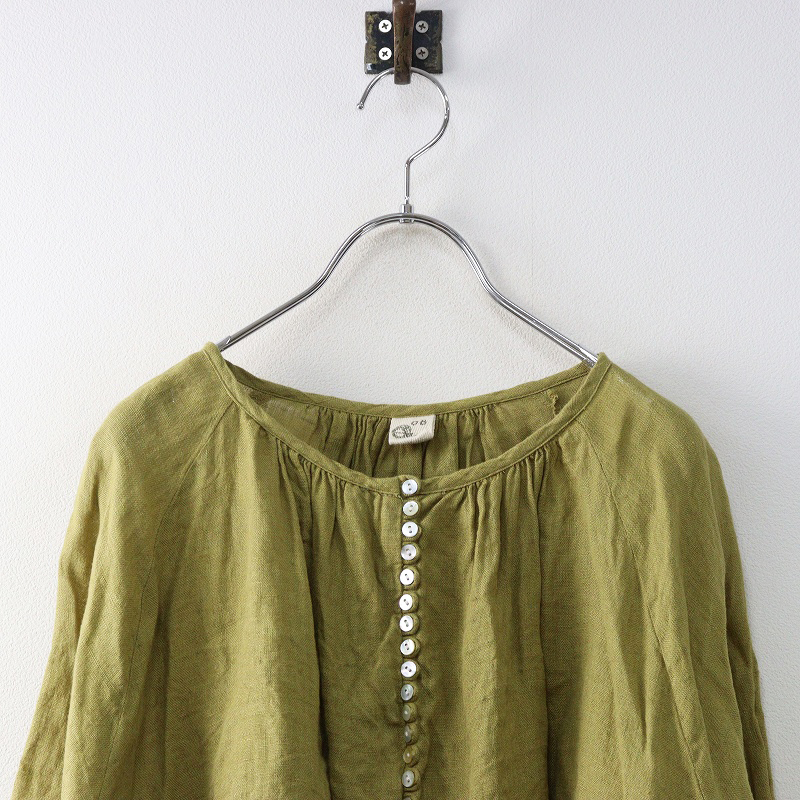 ナチュラン ゼロハチマブ 08MAB 染色加工 リネン メニィボタン プルオーバートップス フレアシルエット イエロー┃麻【2400014717983】_画像3